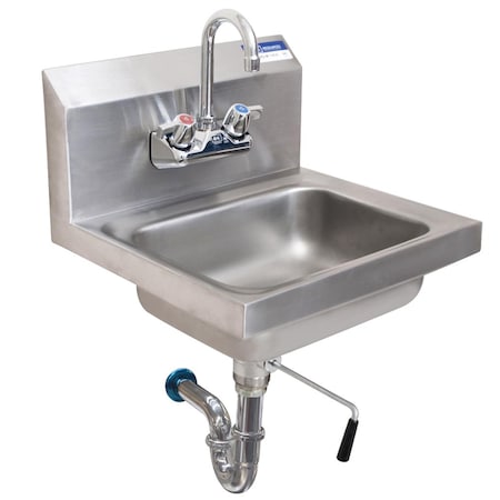 Bk Resources Hand Sink Stainless Steel W/Faucet Lever Drain, P-Trap, 2 Holes BKHS-W-1410-4D-LA